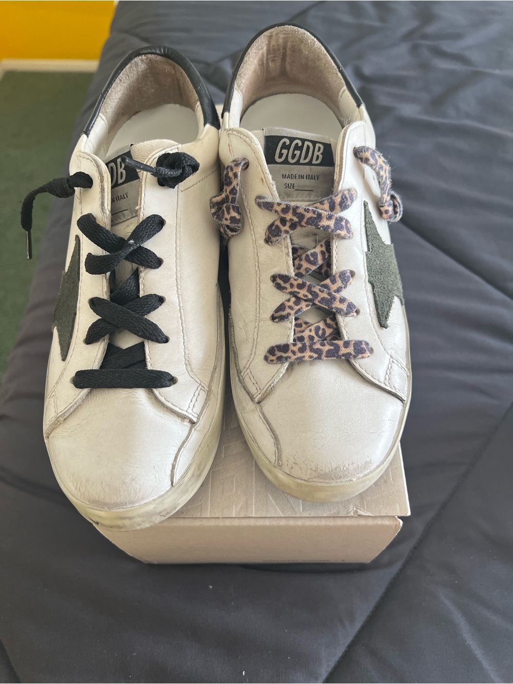 Golden Goose White Low-Top Sneakers with Green Star Accent